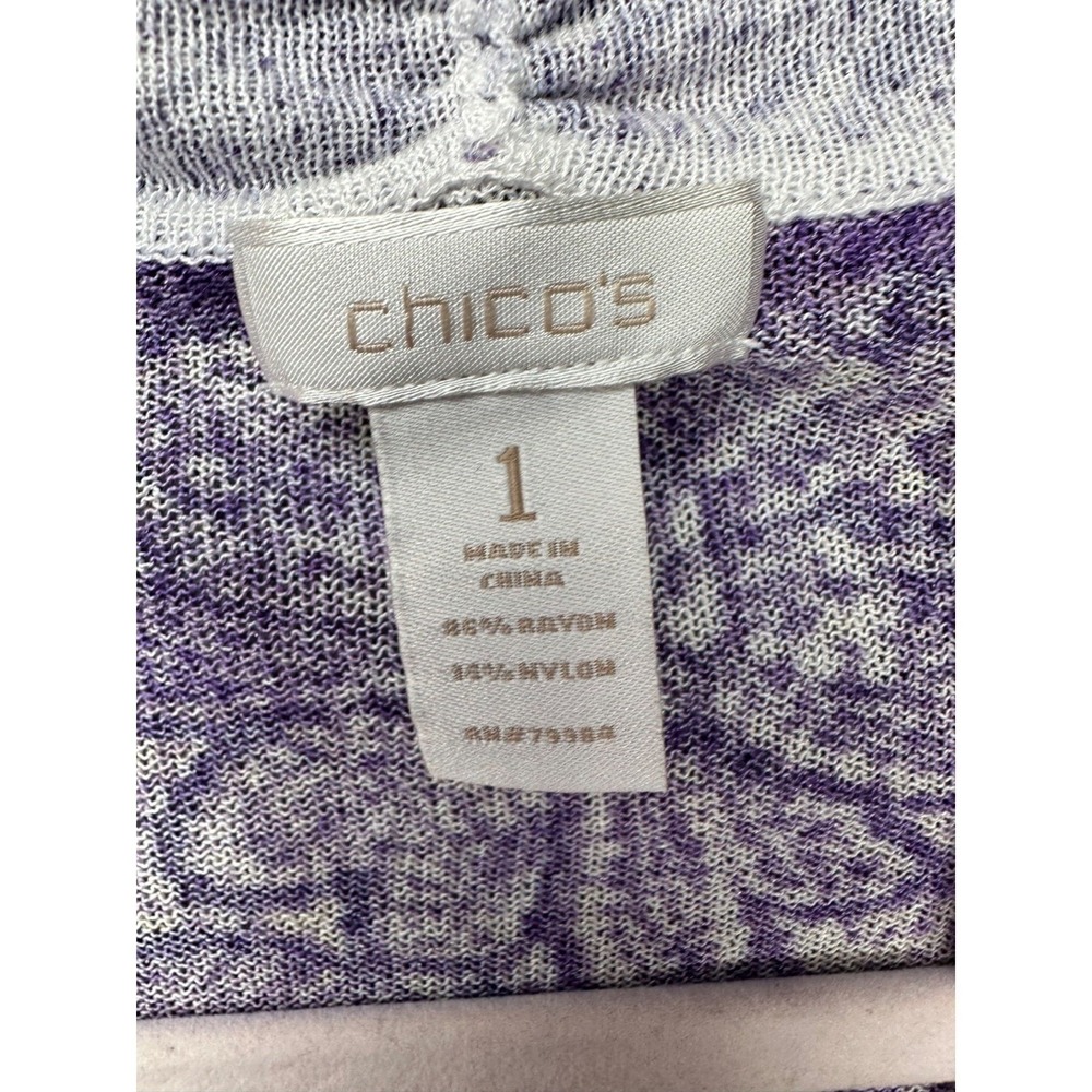 Chico's Womens Floral Cardigan Size M 8 Purple Open Front Lightweight Knit Layer - Picture 3 of 7